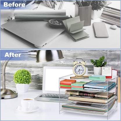 Paper Organizer Tray Desk Tray 3 Tier Classroom Organization and Storage Acrylic Desk Organizer Office Desk Organizers and Accessories Clear Stackable Office Letter Organizer for Office Document Paper