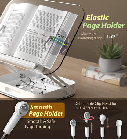 Acrylic Book Stand with Storage, 360° Rotating, Foldable Adjustable Holder with Large Storage Capacity for Reading & Tablets (Clear)