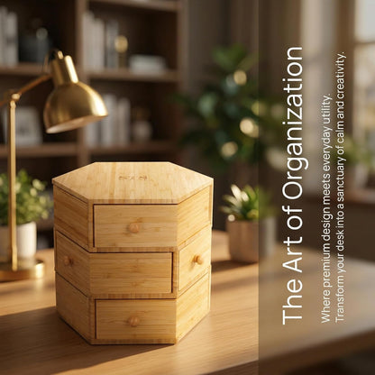 360° Rotatable Bamboo Desktop Organizer, Large Capacity Cosmetic & Jewelry Storage for Makeup Serum, Diamond, Easy Setup No Assembly (4-Tier 12-Drawers)
