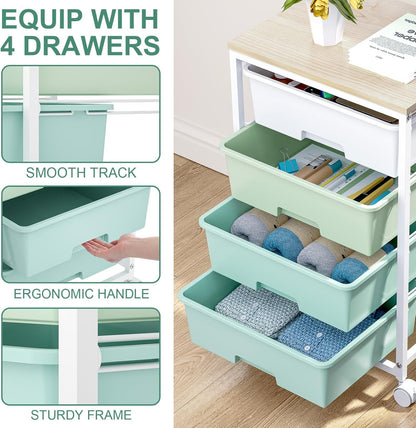 SYKIARIOL Utility Cart with 4 Drawers, Multipurpose Rolling Storage Cart with 4 Drawers and 2 Lockable Wheels, 4-Tier Rolling Storage Cart Organizer for Home Office Dorm, Bright White