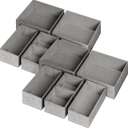 Criusia Foldable Underwear Drawer Organizer, Closet Dividers, Storage Box for Clothes, Socks (6 Bins, Gray)