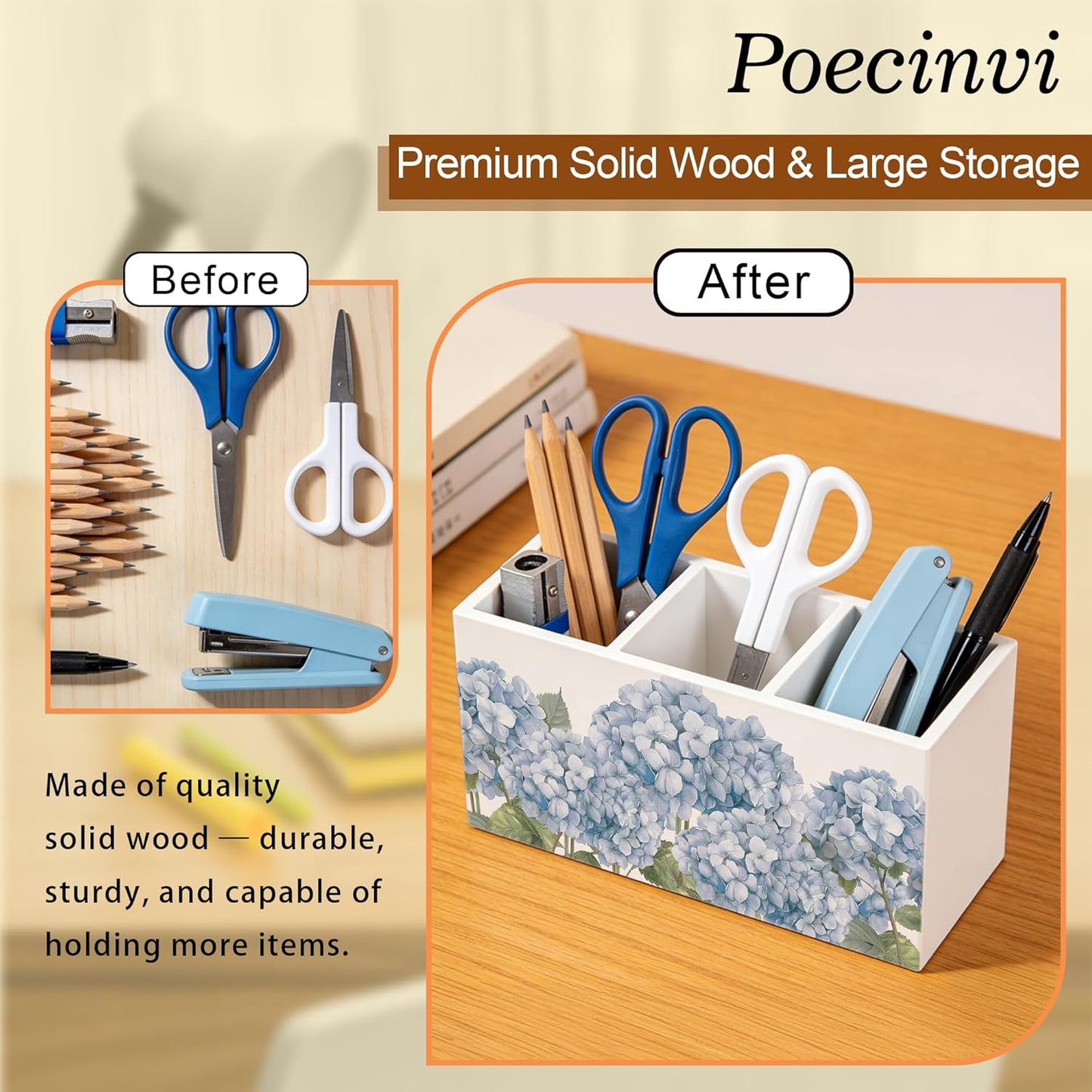 Blue Coquette Bow Pen Holder for Home Office Desk, Girly Office Decor, Preppy Blue Ribbon Bow Aesthetic Wooden Box Sign Pencil Holder for Desk Shelf Organizer