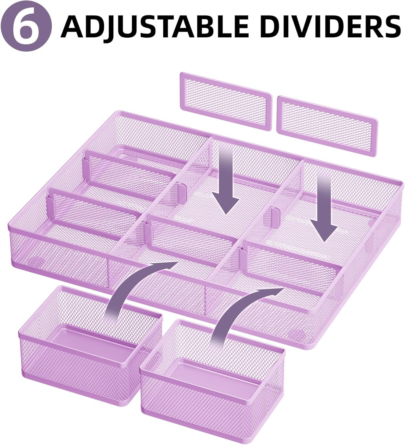 Marbrasse 3 Packs Desk Drawer Organizers, Metal Mesh Dividers Desk Drawer Organizer Tray with 9 Adjustable Compartments, Pen Organizer for Drawer Tray Box Accessories for Desktop,Kitchen, Makeup