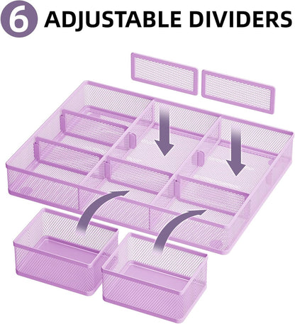 Marbrasse 3 Packs Desk Drawer Organizers, Metal Mesh Dividers Desk Drawer Organizer Tray with 9 Adjustable Compartments, Pen Organizer for Drawer Tray Box Accessories for Desktop,Kitchen, Makeup