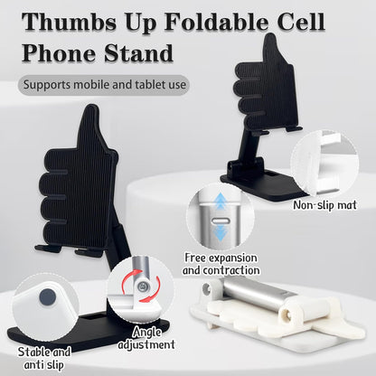 Mother's Day 2 Pack Black&Pink Thumbs Up Foldable Cell Phone Stand Holder for Desk,Adjustable Silicone Anti-Slip Compatible with All Mobile Phones,Cool Gadgets Fun Desktop Accessory