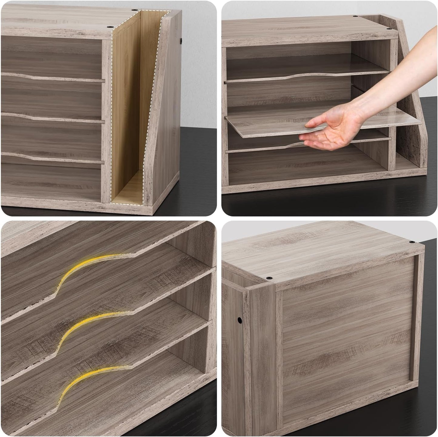 Creso hom Mail Sorter, File Organizer Desktop, Wood Desk Organizer with 3 Adjustable Shelves, Mail Holder for Office, Home, Letter Sorter File Holders for Envelopes, Supplies Magazines, Rustic Brown
