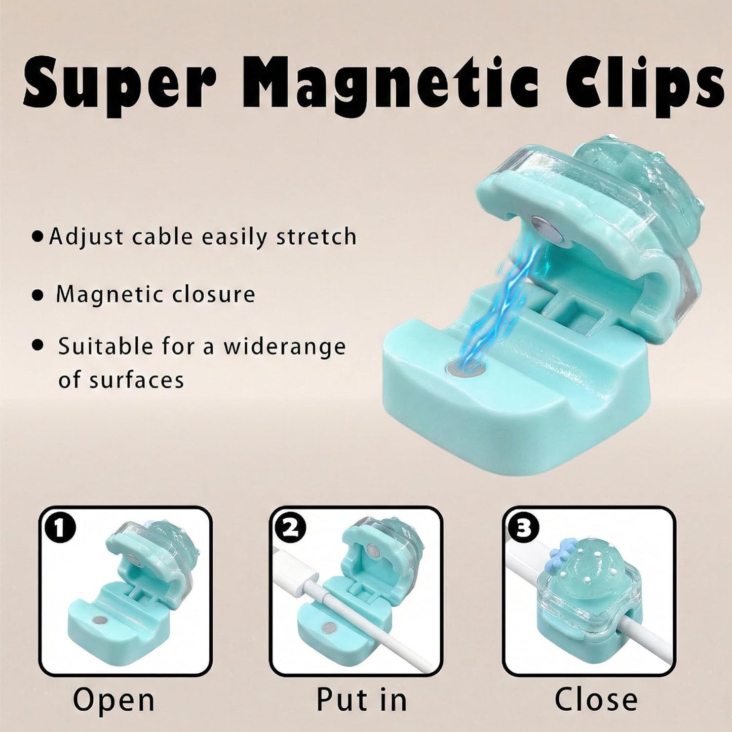 9Pack Magnetic Cable Clips for Nightstand, Adhesive Night-Glowing Cord Holder Organizer for Office Home Desk Wall Car (Star Cat Strawberry)
