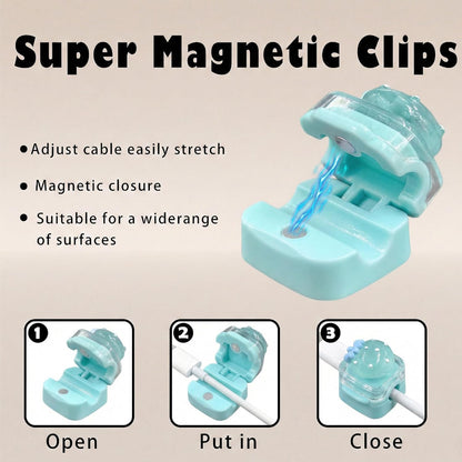 9Pack Magnetic Cable Clips for Nightstand, Adhesive Night-Glowing Cord Holder Organizer for Office Home Desk Wall Car (Star Cat Strawberry)