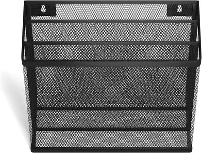 TRU RED Wire Mesh File Organizer, 3‑Compartment, Matte Black – Vertical Desktop Sorter for Files, Folders & Mail