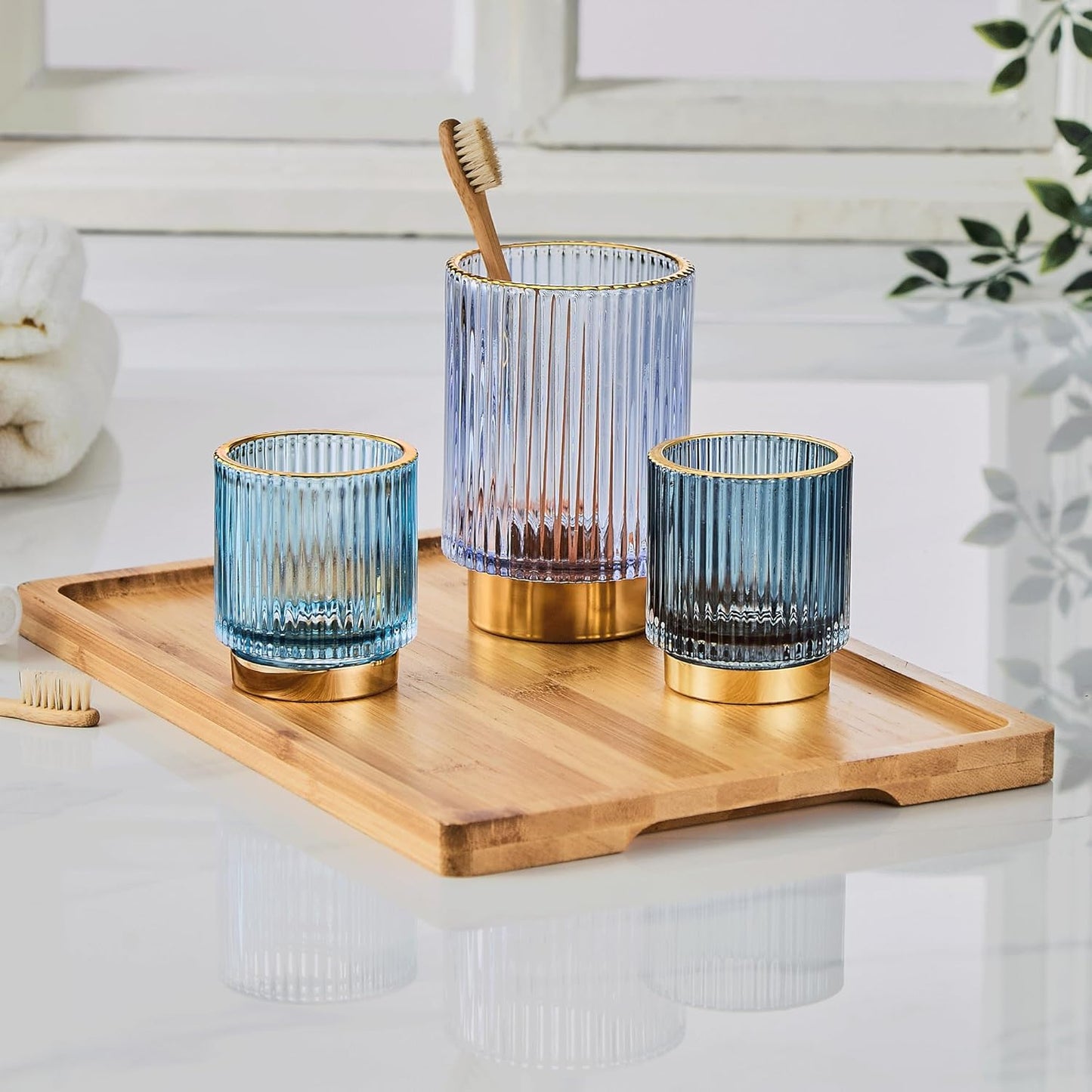 Makeup Brush Holder Organizer,Toothbrush Holders,Desk Pen Pencil Holder,Multifunctional Vintage Glass Brush Cup（L/Green/A3-6-US）