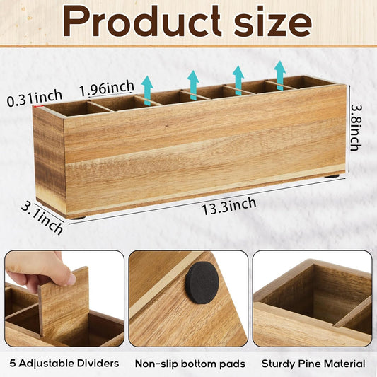Jetec Wooden Pencil Holder 5 Compartments for Desk Adjustable Pen Holder Wood Office Desk Organizers and Accessories Makeup Brush Organizer for Pen, Home, Office and Art Supplies (White)