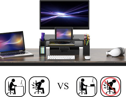 Simple Houseware Desk Monitor Stand Riser with Adjustable Organizer tray, Espresso