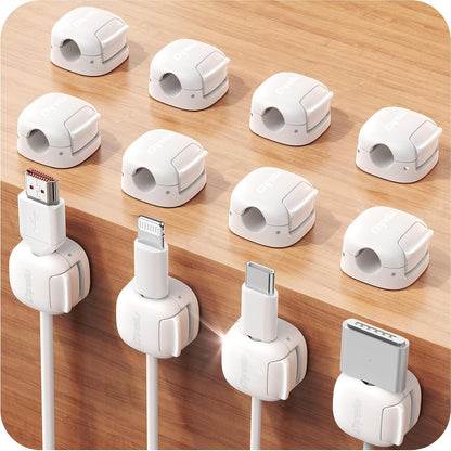 6Pack Cord Organizer - Chfeila [Dual Spring & Clasp Lock] Cable Management Clips, Adhesive Phone Charger Keeper, Compact Wire Holder for Nightstand/Car, Home Office Desk Accessories Decor Essentials