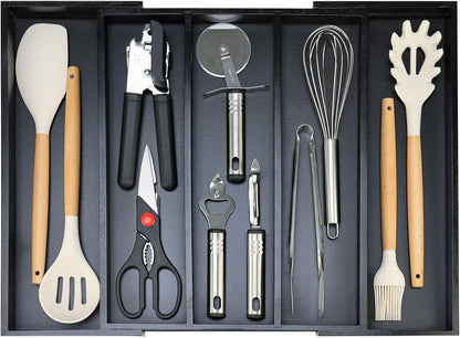 Large Bamboo Silverware Drawer Organizer Tray Kitchen Tool Drawer Divider Organizers Storage Expandable Cooking Utensil Organizer Wooden Cutlery Tray Spoon Flatware Organizers Utensil Holder Drawers