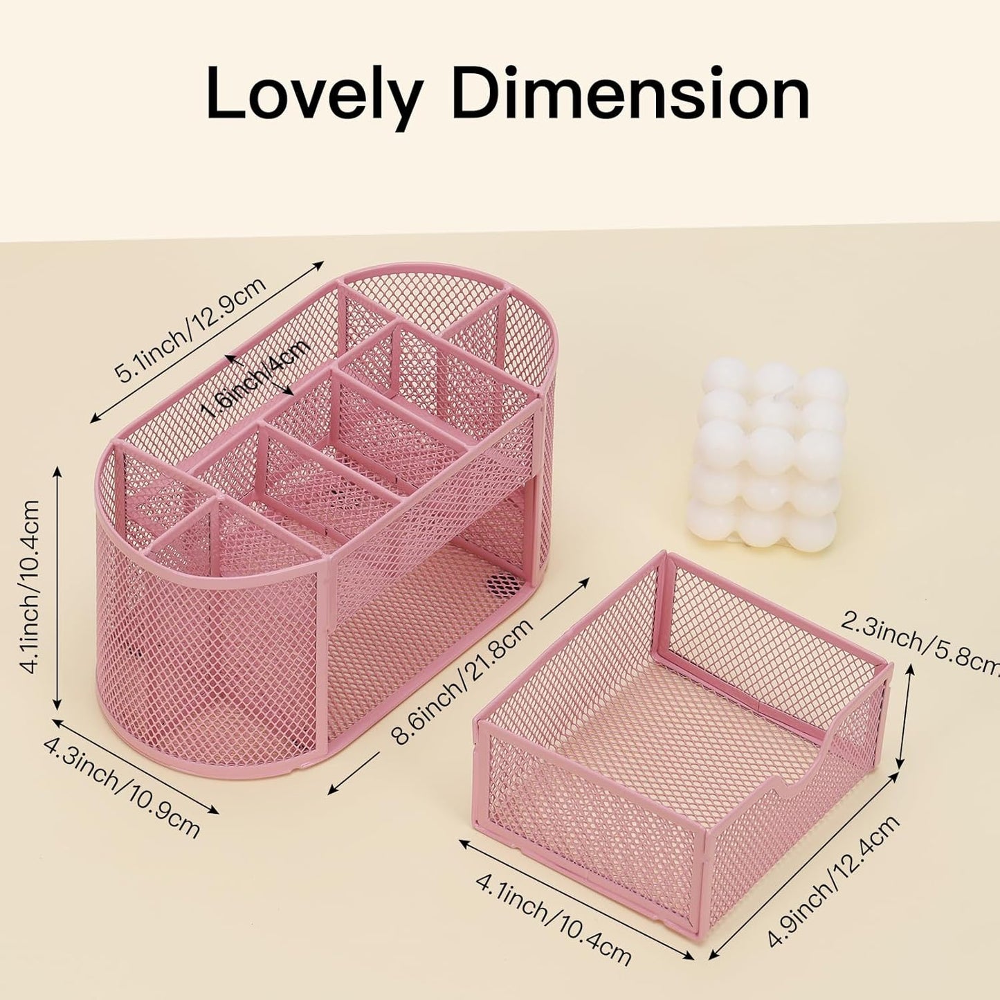 EOOUT Pink Desk Organizer, Pen Holder for Desk and Accessories, Mesh Desk Organizer with 8 Compartments and 1 Drawer for Office Home School Classroom