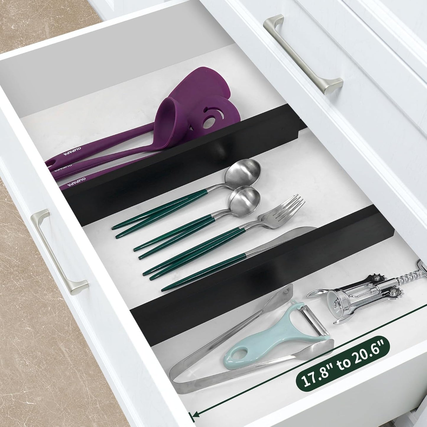 Utoplike 4 pcs Bamboo Kitchen Drawer Dividers Large, Adjustable Drawer Organizers, Spring Loaded, Expandable Organization Works in Kitchen, Dresser, Bathroom, Bedroom, Drawer, Desk