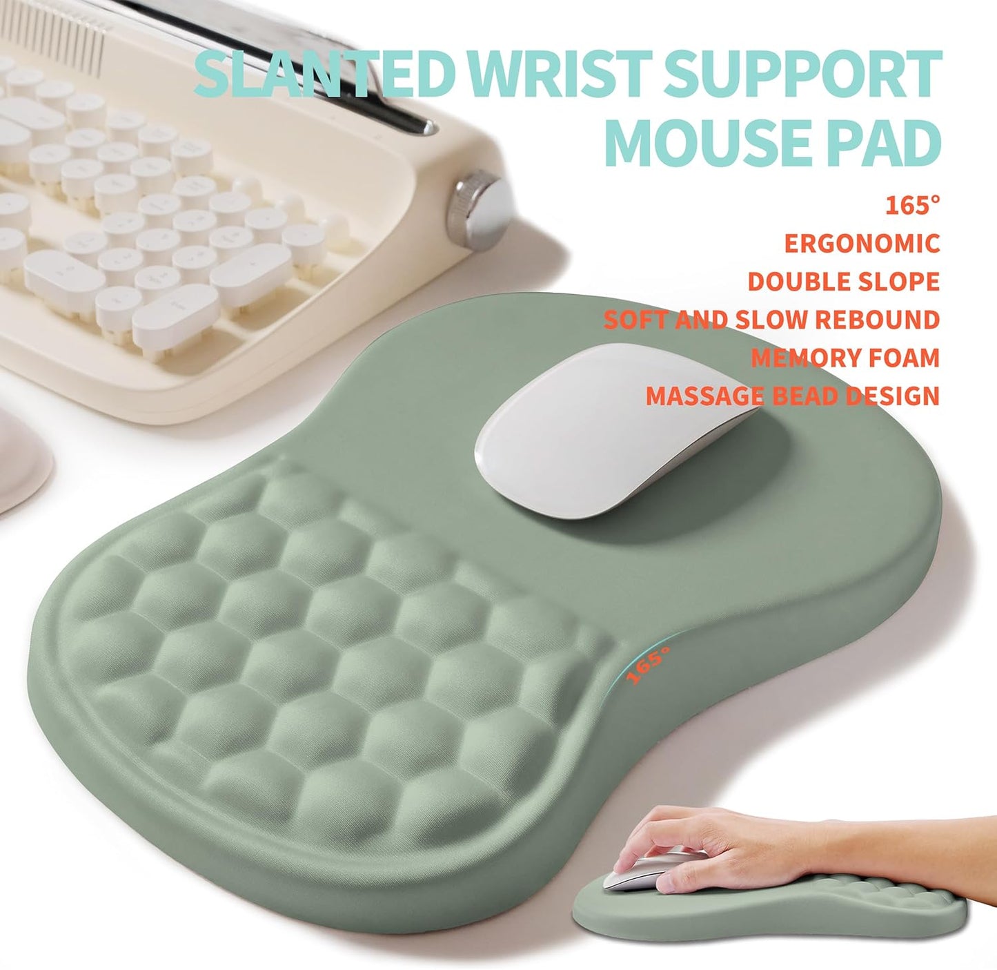 2-in-1 Ergonomic Set, Wave Rise Keyboard Wrist Rest and Massage Bulge Slope Mouse Pad Wrist Support, Cushion Memory Foam Integrated to Relieve Wrist Pain, Black
