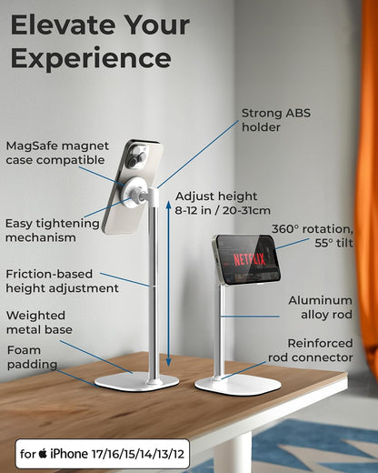 COOPER MagStand, Adjustable Magnetic iPhone Stand for Desk & Phone Holder for Video Recording, Compatible with MagSafe, Stand for iPhone 17 Pro Max, 16/15/14/13/12, Small Mag Safe Tripod (Black)