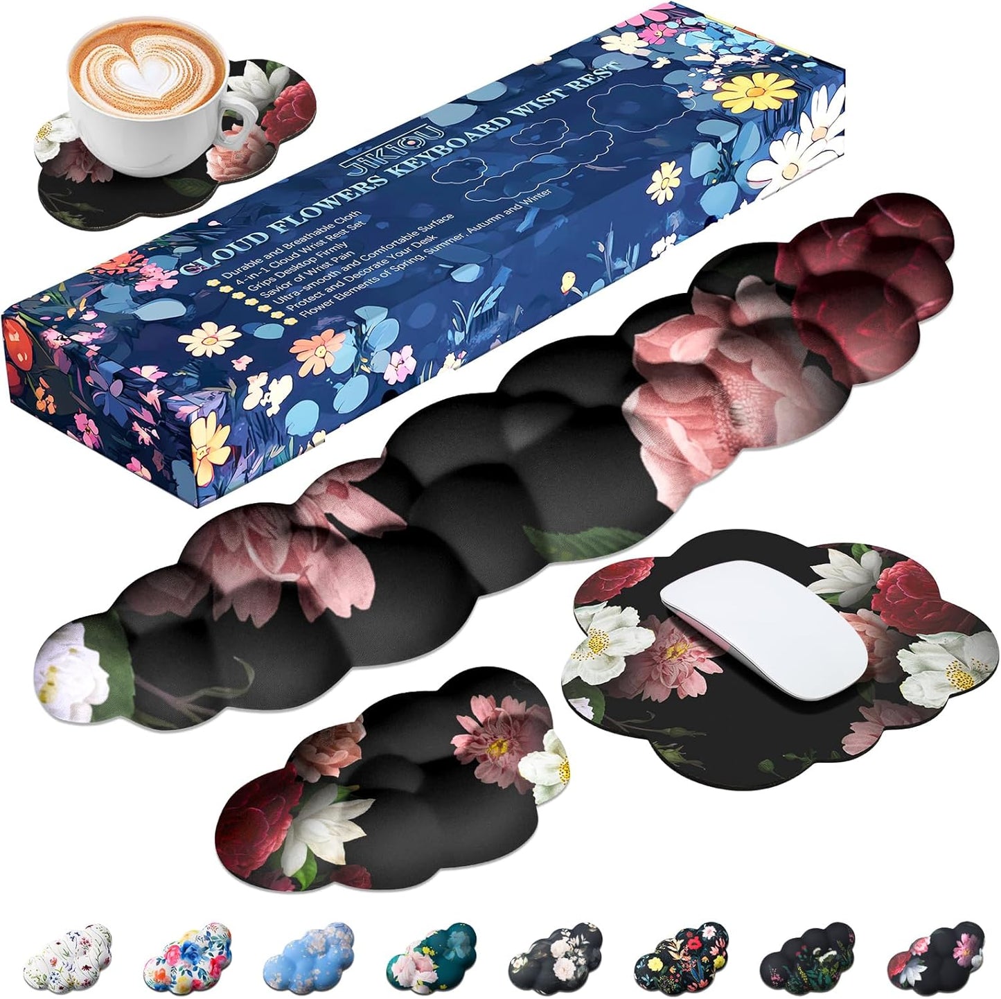 JIKIOU Upgrade Leather Cloud Keyboard Wrist Rest, Cloud Wrist Rest with Non-Slip PU Base, Comfortable Memory Foam Wrist Rest for Computer Laptop Mac Gaming Office and Pain Relief Christmas Wish Gift