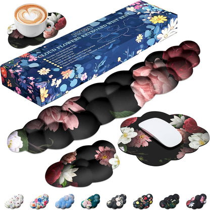 JIKIOU Upgrade Leather Cloud Keyboard Wrist Rest, Cloud Wrist Rest with Non-Slip PU Base, Comfortable Memory Foam Wrist Rest for Computer Laptop Mac Gaming Office and Pain Relief Christmas Wish Gift