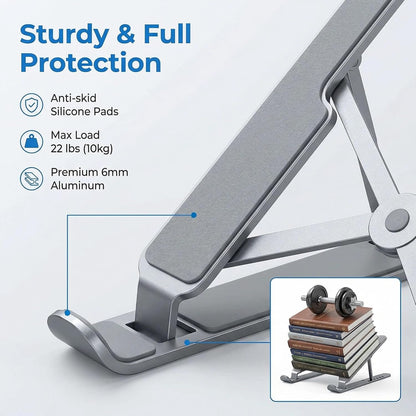 Adjustable Laptop Stand, Ergonomic Aluminum Laptop Riser for Desk, Foldable & Portable Computer Stand Compatible with MacBook Air Pro, Dell, HP, Lenovo, All 10-17.3” Laptops - Black