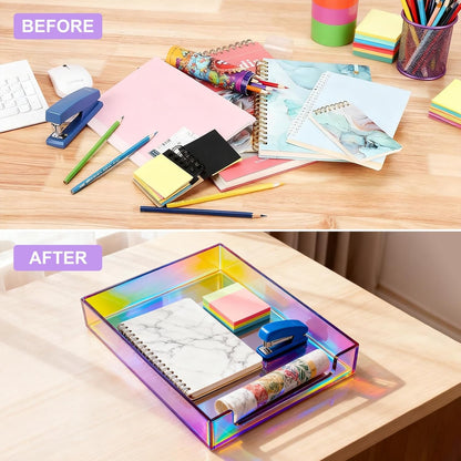 Paper Tray Acrylic File Organizer for Desk Letter Tray Desk Organizer Document Holder Sorter Storage for A4 Office Supplies Magazines, 13.8x10.6x2.4 Inches, Neon Pink