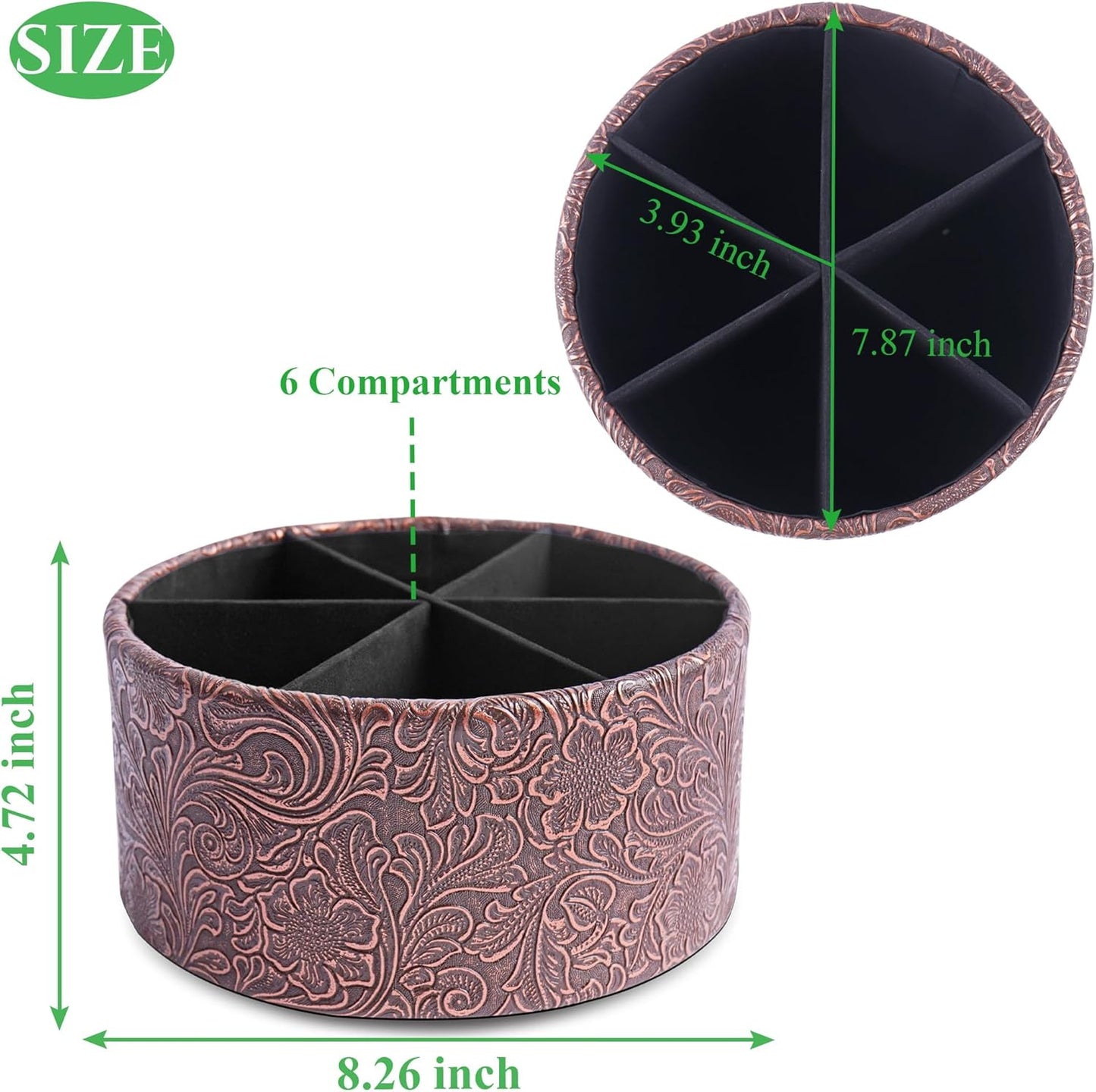 lizimandu Round Leather Art Supply Organizer,Remote Control Holder,360 Degree Spinning,Multi-Functional Pencil Holder,4 Compartments Desktop Stationary Organizer(1-Gold) - Colors B