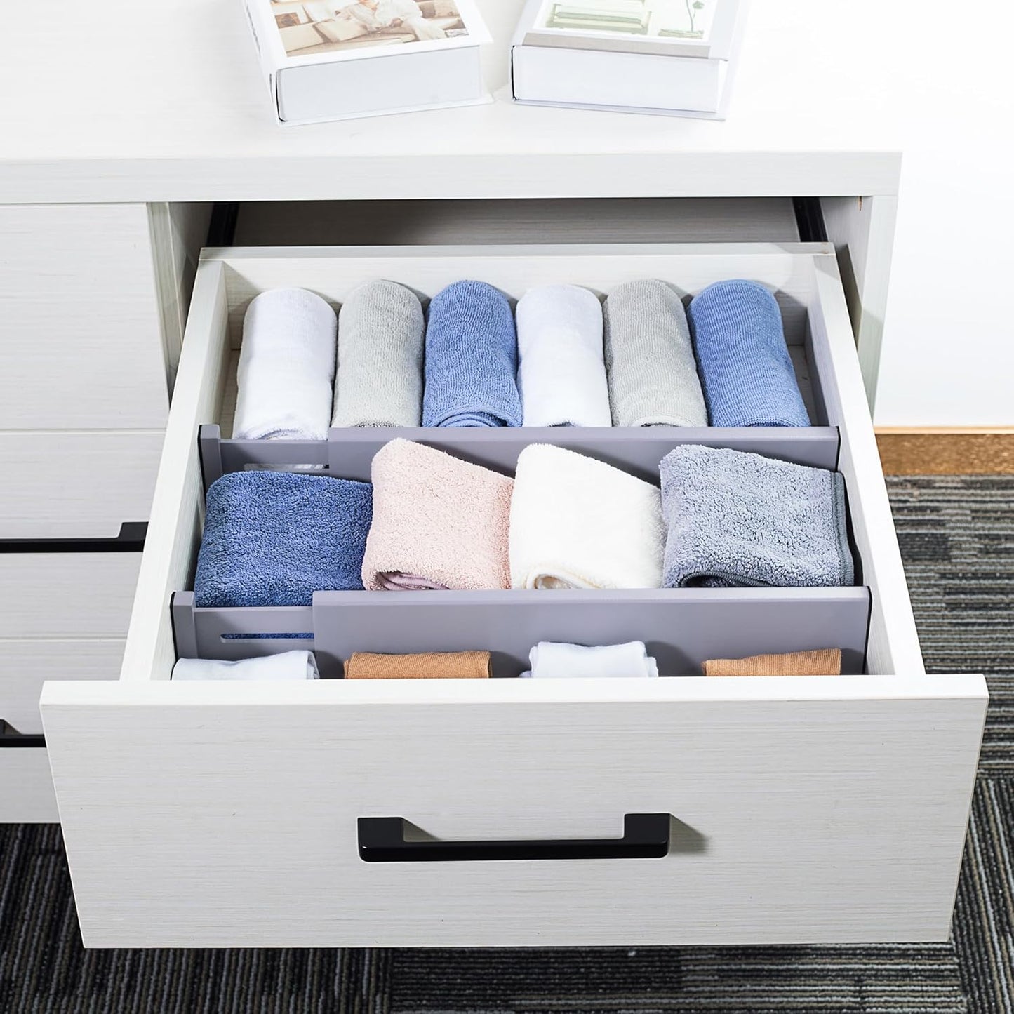 Utoplike 4 pcs Bamboo Kitchen Drawer Dividers Large, Adjustable Drawer Organizers, Spring Loaded, Expandable Organization Works in Kitchen, Dresser, Bathroom, Bedroom, Drawer, Desk