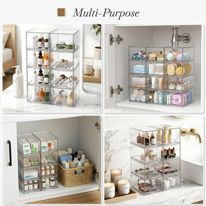 8 Pack Clear Stackable Acrylic Storage Boxes Storage Drawers, Storage Organizer, Clear Plastic Makeup Organizer, Ideal for Vanity, Cabinet, Desk Organization