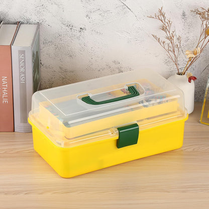 BTSKY 3-Layer Plastic Dividing Storage Box Craft Organizer and Storage with Adjustable Spacers Portable Handled Art Supply Organizer Multipurpose Home Utility Box for Medicine Sewing(Haze Green)