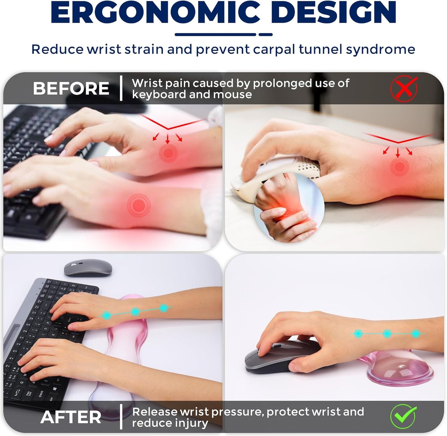 Gel Wrist Rest for Keyboard and Mouse, Wrist Rest for Keyboard, Mouse Wrist Support, Pain Relief, Cool Touch, Non-Skid, Keyboard and Mouse Wrist pad Set