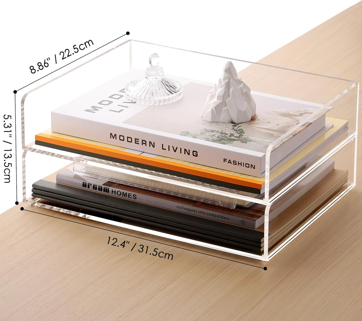 SANRUI Paper Organizer for Desk,Acrylic Stackable Letter Tray, Clear Desk Organizer, Paper Sorter for Office,Home or School,2-Pack