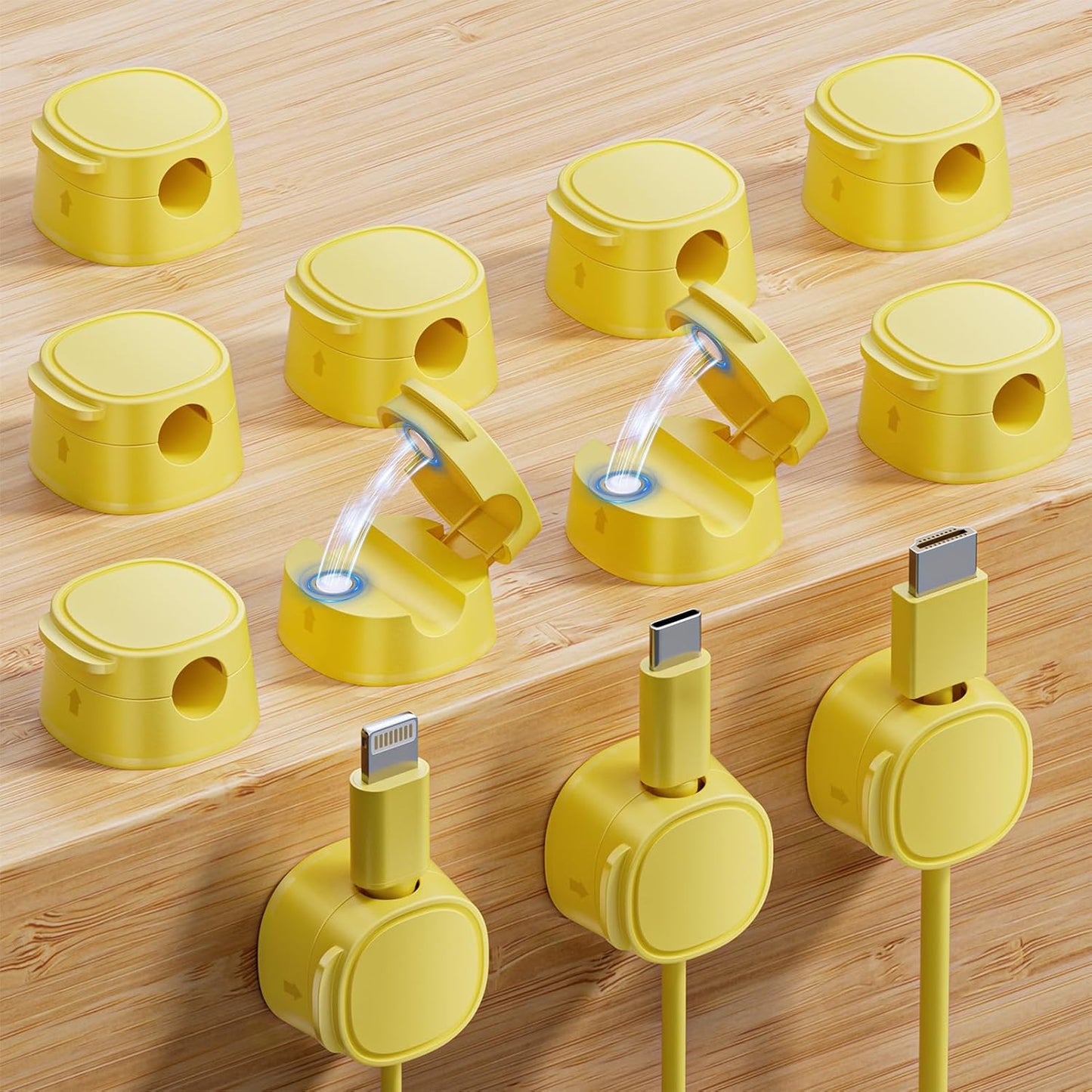 12 Pack Magnetic Cable Clips – [One-Snap Lock] Phone Cord Holder for Desk, Adhesive Magnetic Cord Organiser for Nightstand, Wall, Car – Under Desk Cable Management for Office, Home
