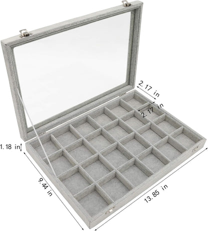 Stratalife Jewelry Organizer Bracelet Organizer Storage Box 12 Grid Stackable Jewelry Tray with Lid Velvet Jewelry Box for Drawer Necklace Bracelet Display Storage Organizer Box (Beige)
