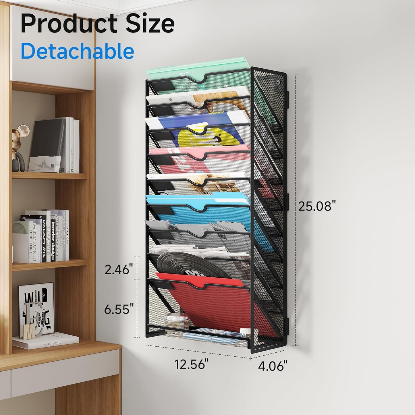 Lavatino 6-Tier Hanging File Organizer, Wall Mount File Holder for Mails Folders Papers Magazine Organization, Vertical Document Organizer for Office Home - (White)