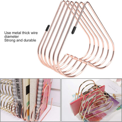 Watris Veiyi Files Folder Stand, Desktop Iron Storage Rack, Book Record Holder, Desktop Album Storage Rack, Vinyl Record Stand Holder, 5 Slot Heart Shaped File Holder for Desk (Rose Gold)