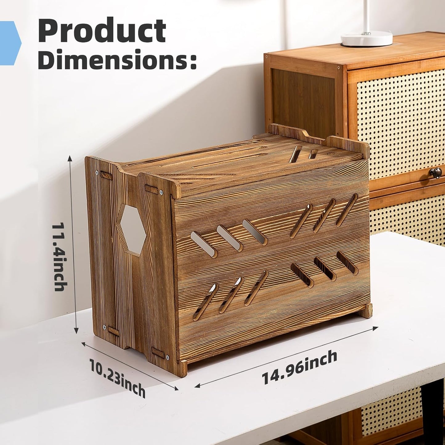 Solid Wood Projector Shelf Router Shelf Projector Stand Router Storage Box Router Cover Organized Modem Cable Power Strip Cable Management Hider Rack by Need Assembly (White)