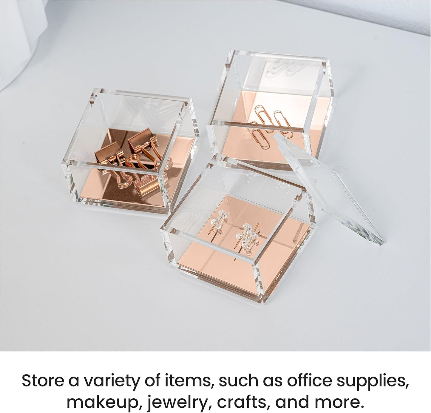 OfficeGoods 3-Tier Stackable Acrylic Holder- Stylish Desk Organizer and Storage for Office or Home – Transparent Round Design with Gold Metal Base