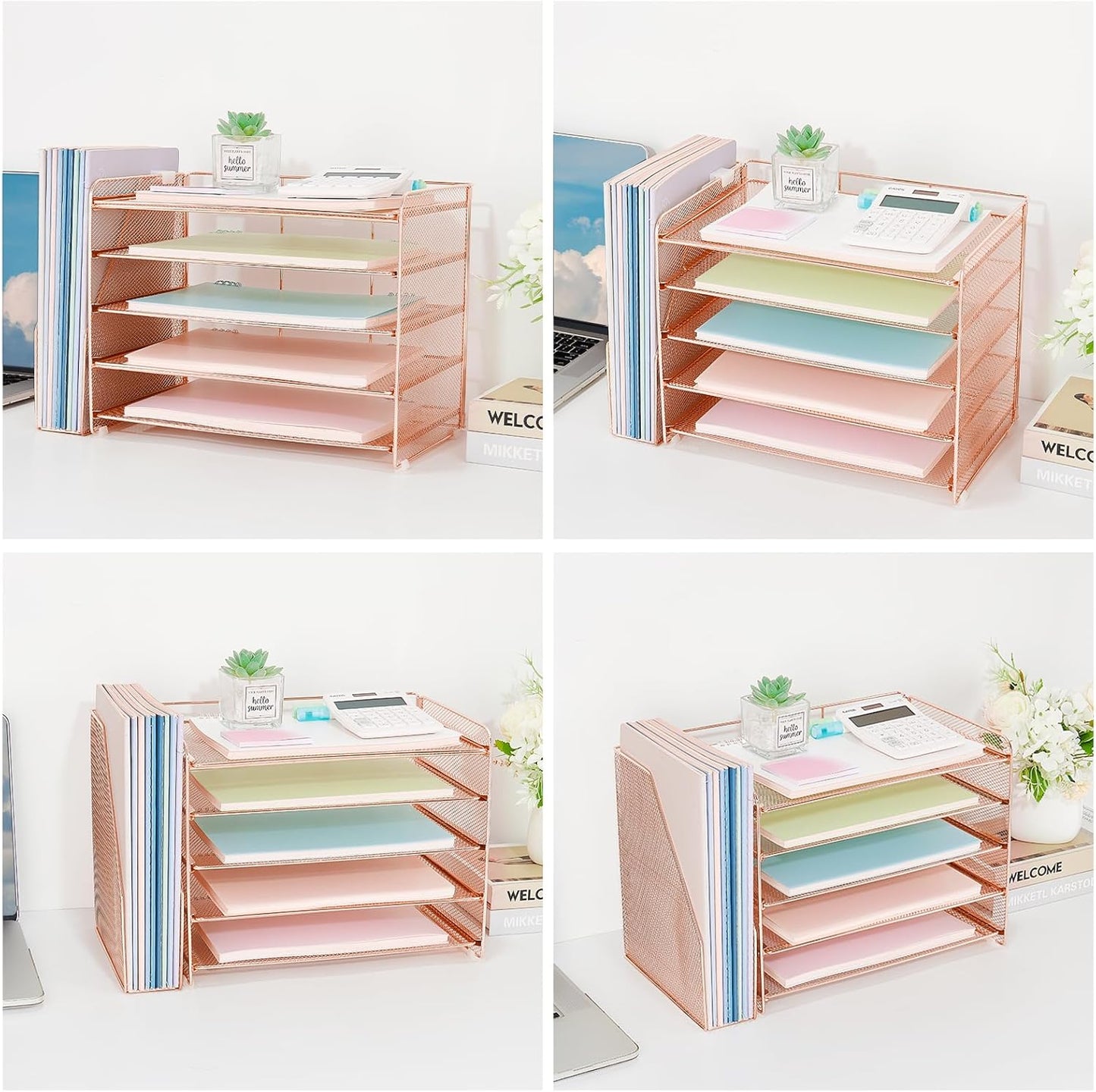 OPNICE Desk Organizer, 5-Tier Paper Organizer Letter Tray with Magazine Holder, Office Desk Accessories & Workspace Organizers, Desktop File Organizer for Office Supplies Storage, Black