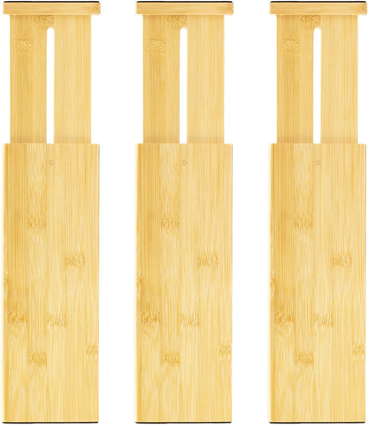 VaeFae Adjustable Bamboo Drawer Dividers, Expandable Drawer Organizer for Kitchen, Bedroom, Bathroom, Dresser and Office, 6-Pack