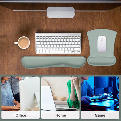MOSISO Wrist Rest Support for Mouse Pad & Keyboard Set, Ergonomic Mousepad Non-Slip Base Home/Office Pain Relief & Easy Typing Cushion with Neoprene Cloth & Raised Memory Foam, Apricot