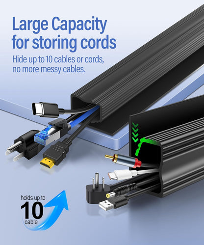 6 Pack Under Desk Cable Management Kit, J Channel Cable Raceway with Double Side Tape, Cord Organizer Tray for Desk, Easy Install, No Drilling, Cable Hider for Home & Office, Child & Pet Proof