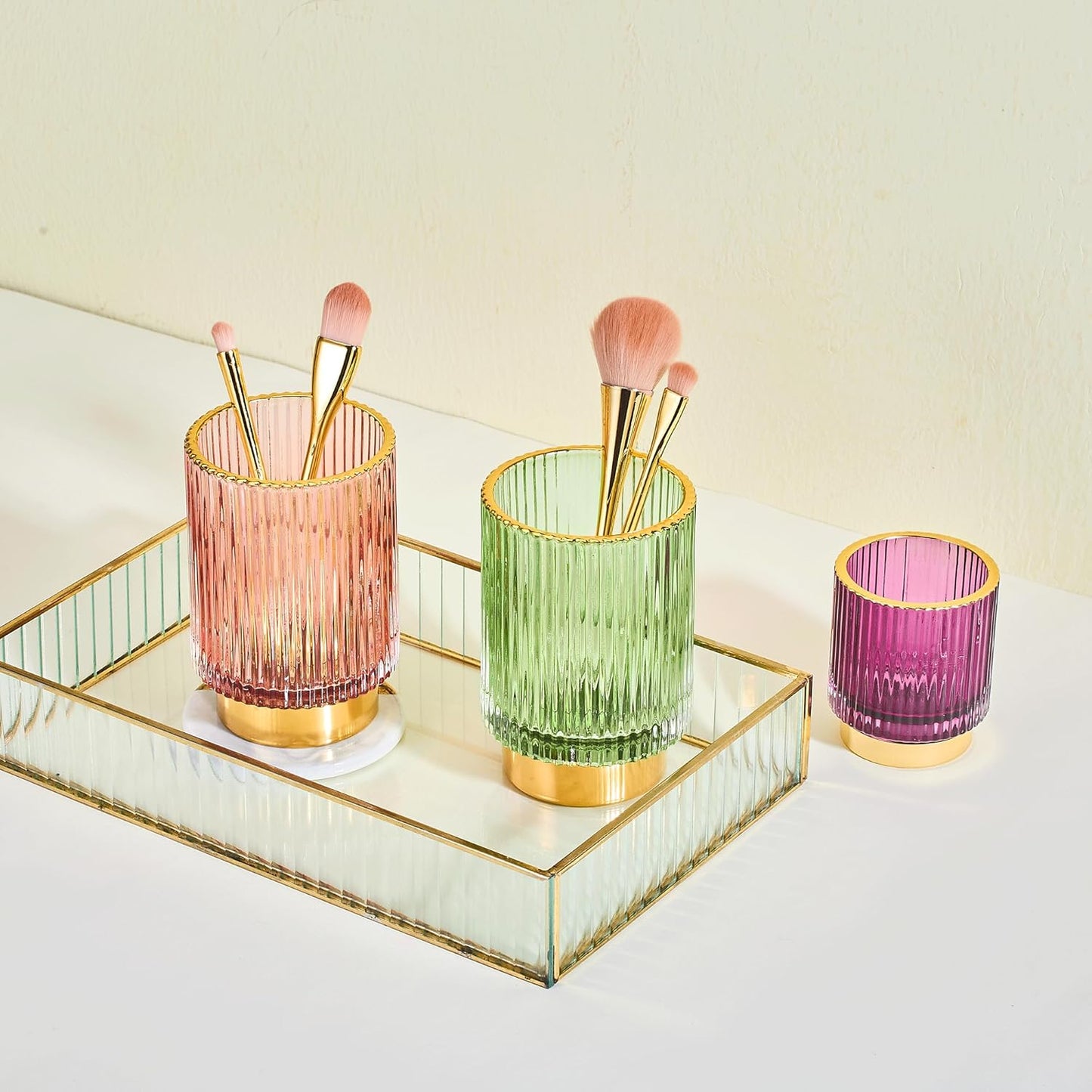 Makeup Brush Holder Organizer,Toothbrush Holders,Desk Pen Pencil Holder,Multifunctional Vintage Glass Brush Cup（L/Green/A3-6-US）