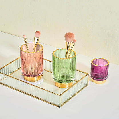 Makeup Brush Holder Organizer,Toothbrush Holders,Desk Pen Pencil Holder,Multifunctional Vintage Glass Brush Cup（L/Green/A3-6-US）