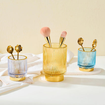 Makeup Brush Holder Organizer,Toothbrush Holders,Desk Pen Pencil Holder,Multifunctional Vintage Glass Brush Cup（L/Green/A3-6-US）