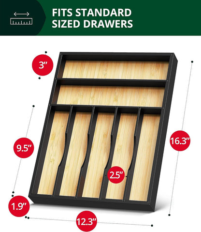 ROYAL CRAFT WOOD Luxury Bamboo Kitchen Drawer Organizer - Silverware Organizer, Utensil Holder & Cutlery Tray Drawer Dividers for Flatware (9 Slot, Natural)