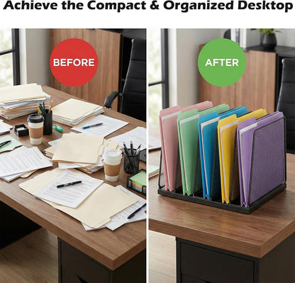 AUPSEN 5-Section Gold File Organizer for Desk, Wood Mesh Desktop File Organizer, File Sorter Storage Rack, Vertical Folder Holder for Files, Magazines, Books (Gold)