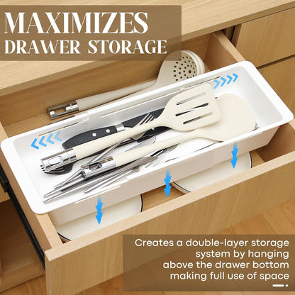 1 Pack Deep Drawer Organizer Bins, Sliding Drawer Organizer Bin Expandable and Adjustable Tray for Kitchen Utensils, Towels, BBQ Tools, Durable Plastic Sliding for Easy Storage (12.4-17.7")