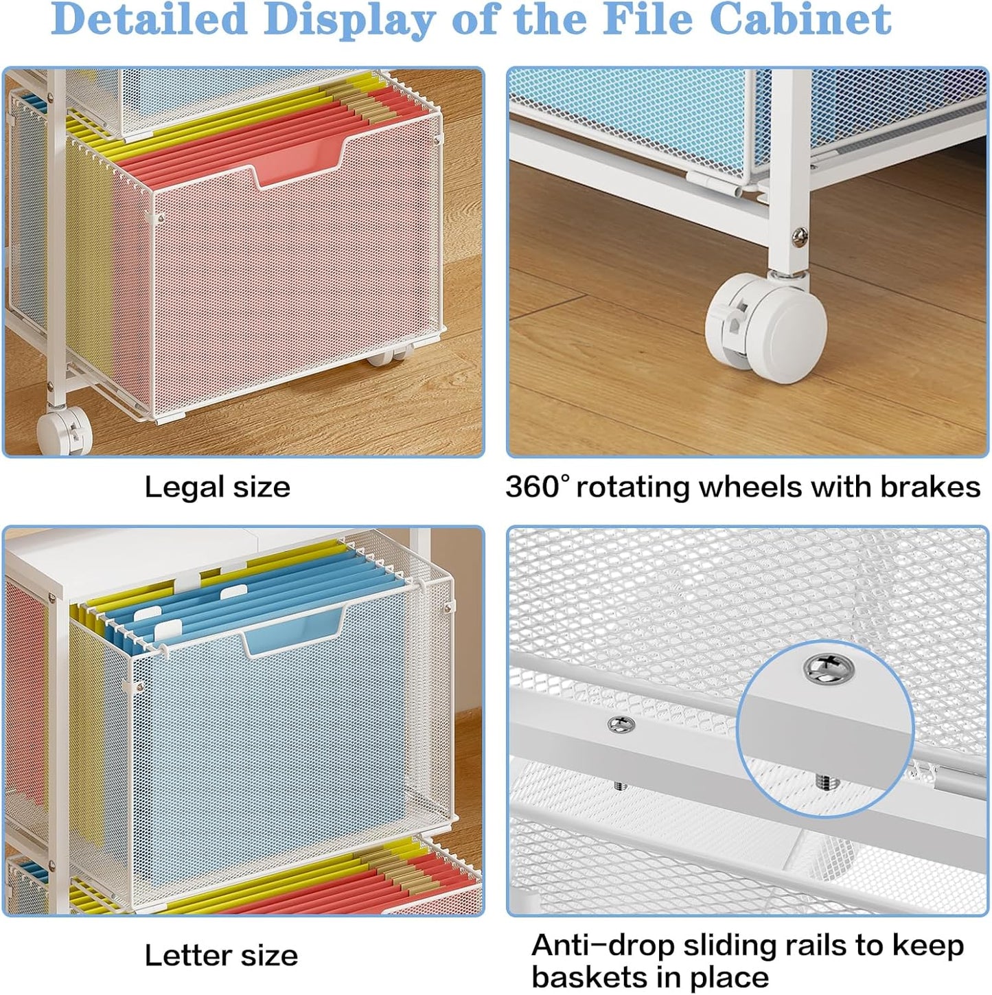 Sbanmao Letter/Legal Rolling File Cart with 2 Storage Drawers, Under Desk Storage, Vertical Filing Cabinet for Home Office, Hanging File Folders Organizer, Mobile Utility Cart Printer Stand, Black