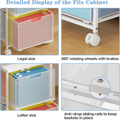 Sbanmao Letter/Legal Rolling File Cart with 2 Storage Drawers, Under Desk Storage, Vertical Filing Cabinet for Home Office, Hanging File Folders Organizer, Mobile Utility Cart Printer Stand, Black